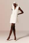 Manika Nanda_Ivory Crepe Twill Blazer Dress _Online_at_Aza_Fashions