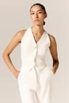 Manika Nanda_Ivory Crepe Twill 3 Piece Suit _at_Aza_Fashions