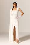 Buy_Manika Nanda_Ivory Cape Gown With Belt _at_Aza_Fashions