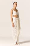 Manika Nanda_Ivory Metallic Lycra Slit Saree _Online_at_Aza_Fashions
