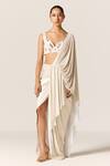 Buy_Manika Nanda_Ivory Metallic Lycra Slit Saree 