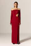 Buy_Manika Nanda_Deep Red Star Cutout Gown _at_Aza_Fashions