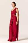 Buy_Manika Nanda_Deep Red Sitara Draped Saree With Blouse _at_Aza_Fashions