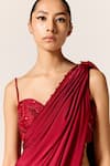 Manika Nanda_Deep Red Sitara Draped Saree With Blouse _at_Aza_Fashions