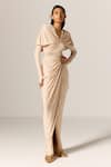 Buy_Manika Nanda_Beige Draped Cape Gown With Belt _at_Aza_Fashions