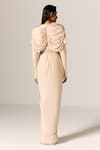 Shop_Manika Nanda_Beige Draped Cape Gown With Belt _at_Aza_Fashions