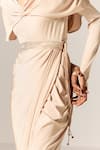 Manika Nanda_Beige Draped Cape Gown With Belt _at_Aza_Fashions