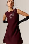 Shop_Manika Nanda_Maroon Starling Shift Dress _Online_at_Aza_Fashions