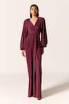 Buy_Manika Nanda_Maroon Draped Gown _Online_at_Aza_Fashions