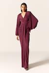 Buy_Manika Nanda_Maroon Draped Gown _at_Aza_Fashions