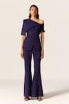 Manika Nanda_Blue Carina Power Cord Top And Trumpet Pant Set _Online_at_Aza_Fashions