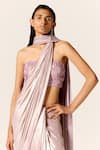 Manika Nanda_Lavender Lycra Embroidery, Beads Sweetheart Neck Studded Pre-draped Saree Set _Online_at_Aza_Fashions