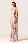 Buy_Manika Nanda_Lavender Lycra Embroidery, Beads Sweetheart Neck Studded Pre-draped Saree Set _Online_at_Aza_Fashions