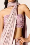 Shop_Manika Nanda_Lavender Lycra Embroidery, Beads Sweetheart Neck Studded Pre-draped Saree Set _Online_at_Aza_Fashions