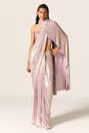 Buy_Manika Nanda_Lavender Lycra Embroidery, Beads Sweetheart Neck Studded Pre-draped Saree Set _at_Aza_Fashions