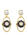 Shop_Isharya_Black Crystals Noir Flora Dangler Earrings _at_Aza_Fashions