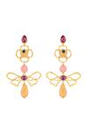 Shop_Isharya_Pink Beads Dusky Bloom Dangler Earrings _at_Aza_Fashions