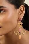 Isharya_Pink Beads Dusky Bloom Dangler Earrings _at_Aza_Fashions