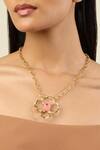 Isharya_Pink Rosé Glow Pendant Necklace _at_Aza_Fashions