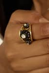 Shop_Isharya_Black Stones Noir Luxe 18k Gold Plated Ring _Online_at_Aza_Fashions
