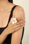 Shop_Isharya_Pink Stones Blossom Reverie 18k Gold Plated Ring _Online_at_Aza_Fashions