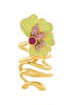 Shop_Isharya_Gold Plated Stones Floral Whimsy 18k Ring _at_Aza_Fashions