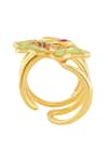Buy_Isharya_Gold Plated Stones Floral Whimsy 18k Ring _Online_at_Aza_Fashions