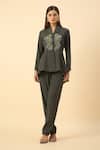 Buy_Aakaar_Gray Grey Moss Crepe Blazer And Pant Set _at_Aza_Fashions