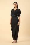 Buy_Aakaar_Black Pure Silk Crepe Draped Dress _Online_at_Aza_Fashions