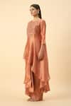 Shop_Aakaar_Orange Matka Silk Tunic And Skirt Set _Online_at_Aza_Fashions