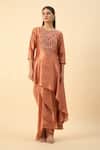 Buy_Aakaar_Orange Matka Silk Tunic And Skirt Set _at_Aza_Fashions