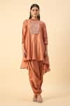 Buy_Aakaar_Orange Designer Matka Silk Dhoti Set _at_Aza_Fashions