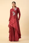 Aakaar_Crimson Red Tunic And Palazzo Set _at_Aza_Fashions