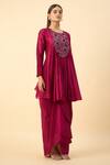 Aakaar_Pink Matka Silk Tunic And Draped Skirt Set _Online_at_Aza_Fashions