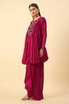Shop_Aakaar_Pink Matka Silk Tunic And Draped Skirt Set _Online_at_Aza_Fashions