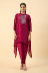 Shop_Aakaar_Pink Matka Silk Tunic And Draped Pant Set _Online_at_Aza_Fashions