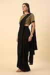 Aakaar_Black Pure Silk Crepe Pre-draped Saree Set _Online_at_Aza_Fashions
