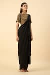 Buy_Aakaar_Black Pure Silk Crepe Pre-draped Saree Set _Online_at_Aza_Fashions