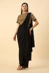 Buy_Aakaar_Black Pure Silk Crepe Pre-draped Saree Set _at_Aza_Fashions