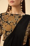 Aakaar_Black Pure Silk Crepe Pre-draped Saree Set _at_Aza_Fashions