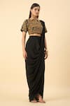 Aakaar_Black Silk Crepe Pre-draped Saree Set _Online_at_Aza_Fashions