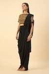 Buy_Aakaar_Black Silk Crepe Pre-draped Saree Set _Online_at_Aza_Fashions