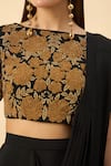 Shop_Aakaar_Black Silk Crepe Pre-draped Saree Set _Online_at_Aza_Fashions