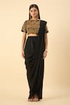 Aakaar_Black Silk Crepe Pre-draped Saree Set _at_Aza_Fashions
