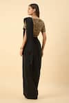 Shop_Aakaar_Black Silk Crepe Pre-draped Saree Set _at_Aza_Fashions