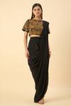 Buy_Aakaar_Black Silk Crepe Pre-draped Saree Set _at_Aza_Fashions