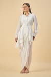 Buy_Aakaar_White Moss Crepe Tunic And Draped Skirt Set _at_Aza_Fashions