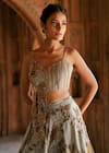 Buy_Isha Gupta Tayal_Gray Printed Organza Fusion Lehenga Set _Online_at_Aza_Fashions