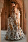 Shop_Isha Gupta Tayal_Gray Printed Organza Fusion Lehenga Set _at_Aza_Fashions