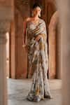 Buy_Isha Gupta Tayal_Gray Grey Floral Printed Designer Saree Set _at_Aza_Fashions